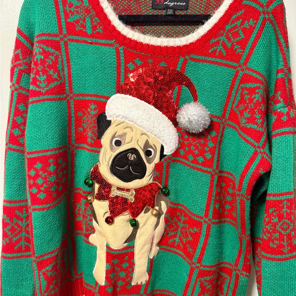 Festive Pug Christmas Sweater - Red & Green
